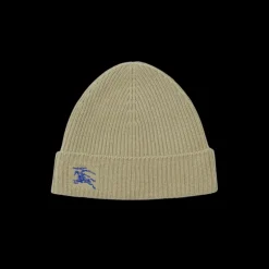 Bonnet BURBERRY cachemire côtelé argile broderie Equestrian Knight bleu