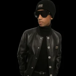 Bonnet cachemire noir Plaque métal logo DG