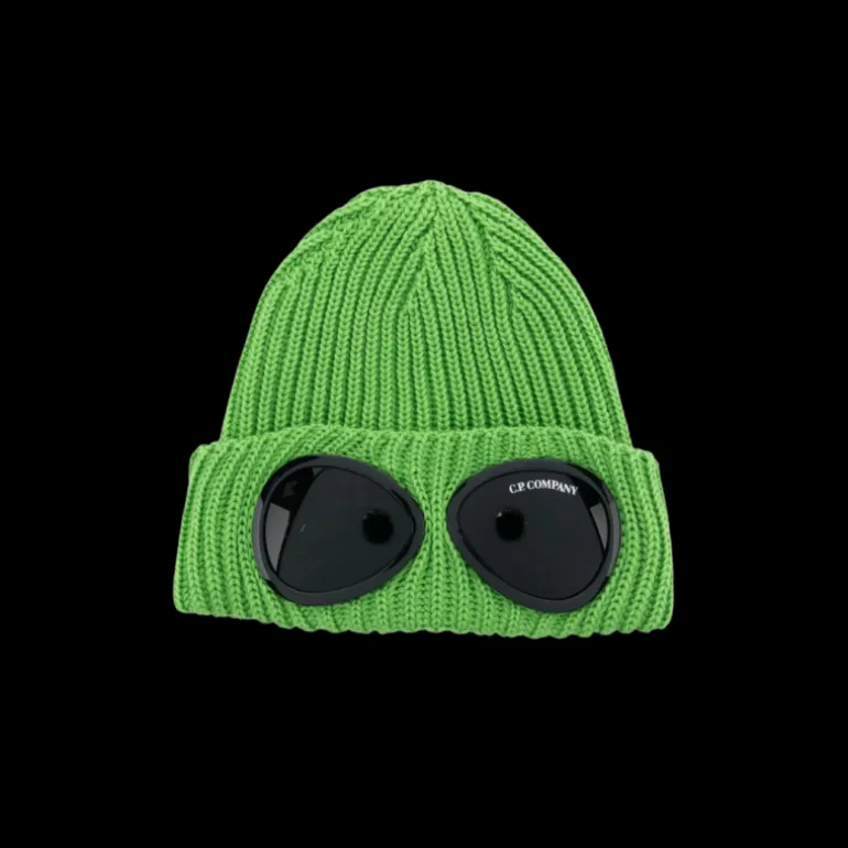 Bonnet CP COMPANY laine côtelée vert gazon lunettes