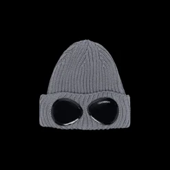 Bonnet CP COMPANY laine côtelée gris anthracite lunettes