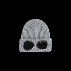 Bonnet CP COMPANY laine côtelée gris chiné lunettes