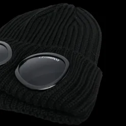 Bonnet CP COMPANY laine côtelée noire lunettes