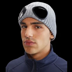 Bonnet CP COMPANY laine côtelée gris chiné lunettes
