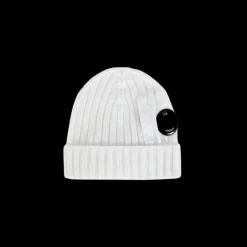 Bonnet CP COMPANY poche lentille laine mérinos extra fine Blanc