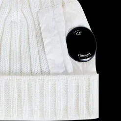 Bonnet CP COMPANY poche lentille laine mérinos extra fine Blanc
