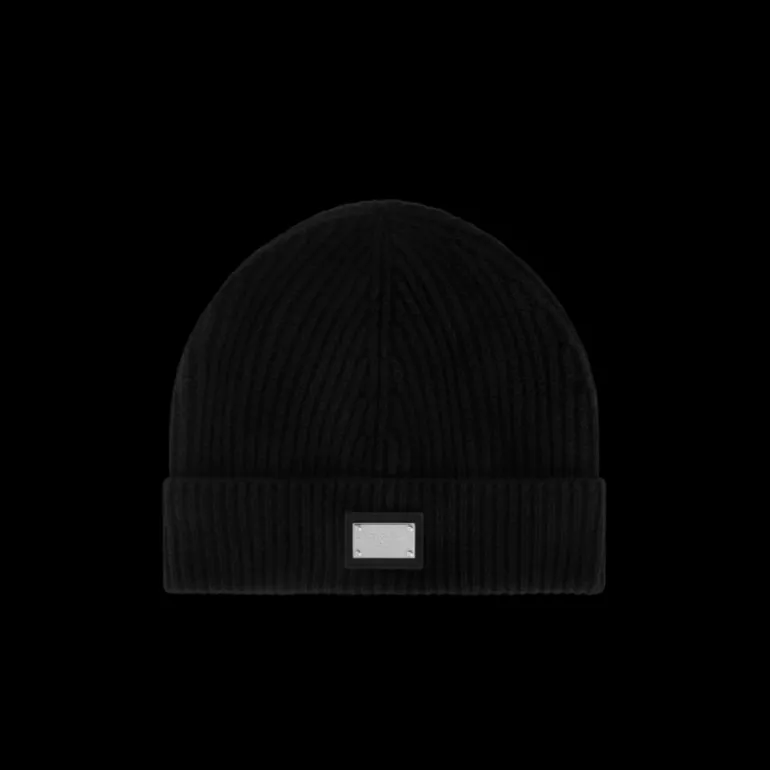 Bonnet DOLCE & GABBANA laine cachemire noir plaque métal logo