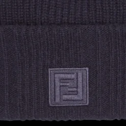 Bonnet FENDI laine bleue écusson FF