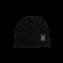 Bonnet LANVIN laine noire patch logo cuir