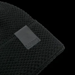 Bonnet LANVIN laine noire patch logo cuir