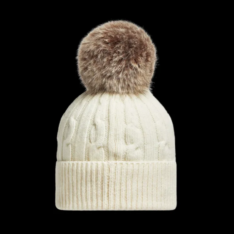 Bonnet MONCLER laine cachemire torsade écru pompon marron