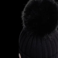 Bonnet MONCLER laine mérinos noir pompon