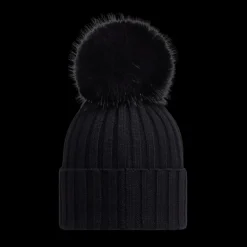 Bonnet MONCLER laine mérinos noir pompon