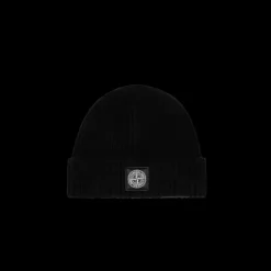 Bonnet STONE ISLAND laine vierge noir écusson logo
