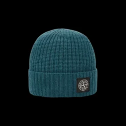 Bonnet STONE ISLAND laine vierge pétrole Rose des vents Revers