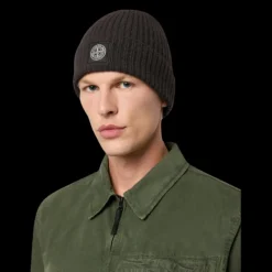 Bonnet STONE ISLAND laine vierge gris chiné écusson logo