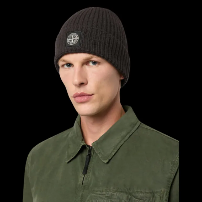 Bonnet STONE ISLAND laine vierge gris chiné écusson logo