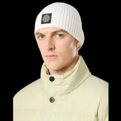 Bonnet STONE ISLAND laine vierge blanc écusson logo