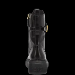 Boots Rangers FENDI lacets cuir noir boucle logo doré