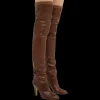 Bottes Cuissardes CHLOE Eve cuir veau brillant marron foncé