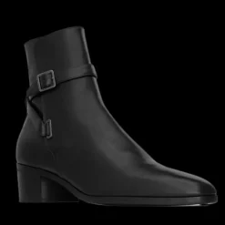 BOTTINES CUIR NOIR+SANGLE