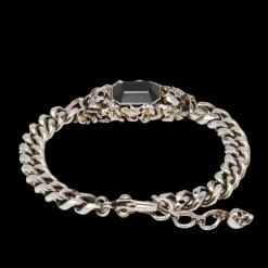 Bracelet chaine ALEXANDER MCQUEEN Ivy Skull argent vielli Pierre noire