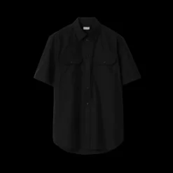 BURBERRY Chemise manche courte coton noir broderie chevalier équestre
