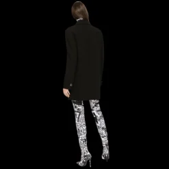 Caban DOLCE & GABBANA court crêpe viscose laine noir logo DG