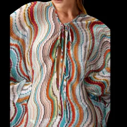 Caftan MISSONI manches longues viscose multicolore motif vague lamé