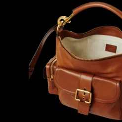 Camera bag porté épaule cuir buffle brillant camel