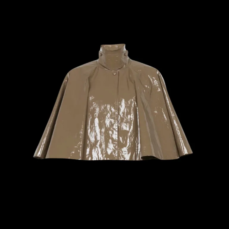 Cape CHLOE courte coton laqué brillant marron kaki