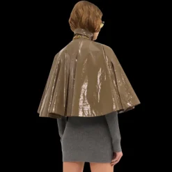 Cape CHLOE courte coton laqué brillant marron kaki