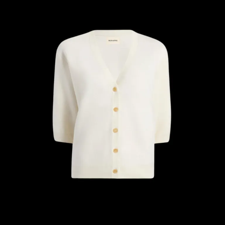 Cardigan à boutons KHAITE Tedi col V laine mérinos écru