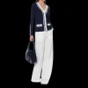 Cardigan ALBERTA FERRETTI col V viscose côtelé stretch bleu nuit gansé blanc