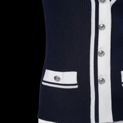 Cardigan ALBERTA FERRETTI col V viscose côtelé stretch bleu nuit gansé blanc