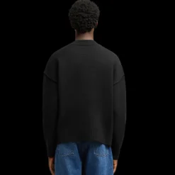 Cardigan AMI Paris laine mérinos feutrée noir cœur rouge