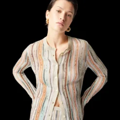 Cardigan bouton slim MISSONI viscose lamé rayure doré orange