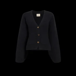 Cardigan boutons KHAITE Scarlett cachemire noir poches plaquées