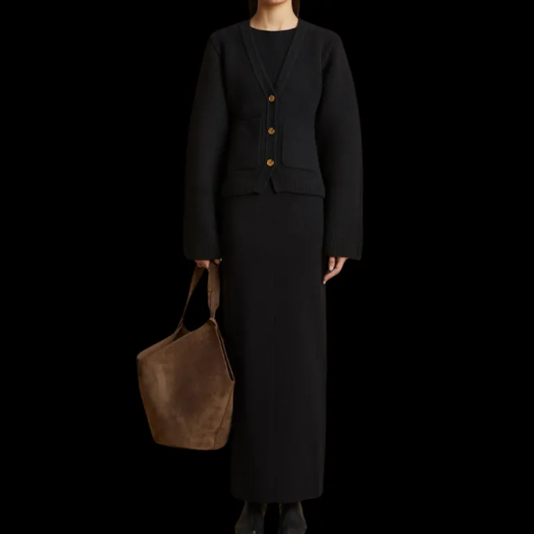 Cardigan boutons KHAITE Scarlett cachemire noir poches plaquées