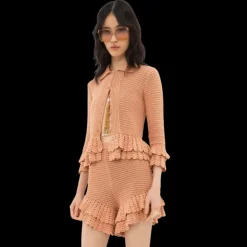 Cardigan CHLOE col polo volants coton crochet orange