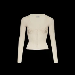 Cardigan col V MAGDA BUTRYM soutien-gorge crochet coton côtelé crème