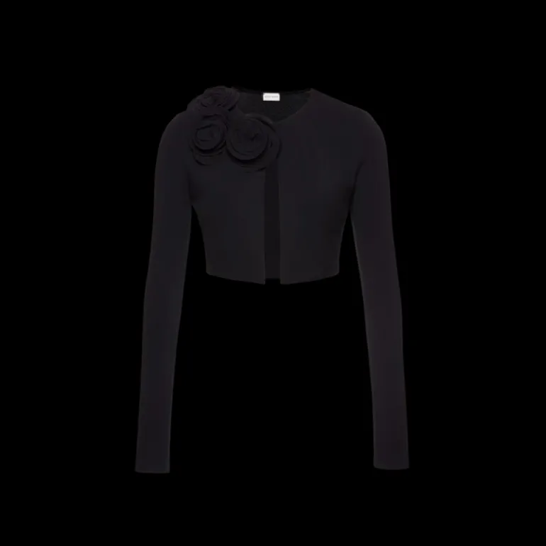 Cardigan court MAGDA BUTRYM jersey noir fleurs épaule