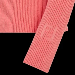 Cardigan FENDI manches longues coton côtelé rose pressions découpe