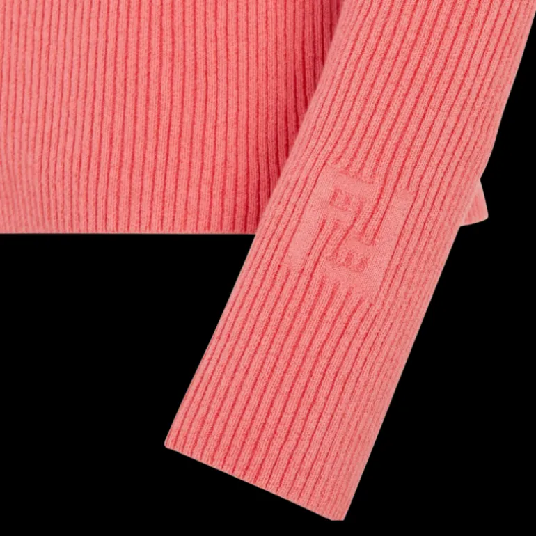 Cardigan FENDI manches longues coton côtelé rose pressions découpe