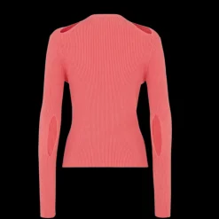 Cardigan FENDI manches longues coton côtelé rose pressions découpe