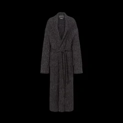 Cardigan long ALBERTA FERRETTI laine coton noir gris ceinture à nouer