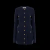 Cardigan long CHLOE maille laine bleu navy bouton militaire dore ceinture