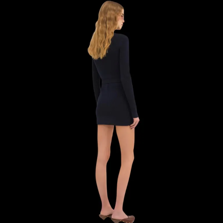 Cardigan long CHLOE maille laine bleu navy bouton militaire dore ceinture