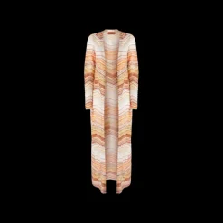 Cardigan long MISSONI ceinture viscose lamé chevrons sequins dentelle orange