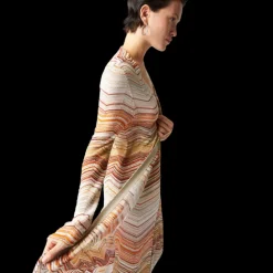 Cardigan long MISSONI ceinture viscose lamé chevrons sequins dentelle orange