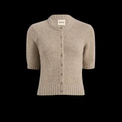 Cardigan manche courte KHAITE Nora boutons col rond cachemire beige